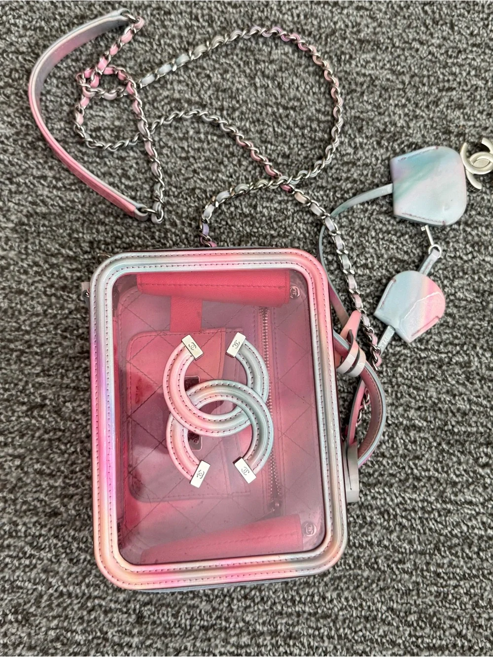 CHANEL Pink Gradient Clear Crossbody Phone Case Bag with Chain